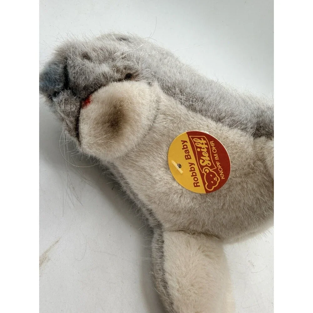 Steiff 12” Robby Baby Squeaker Plush Toy Gray Seal w/ Tag 1178/14